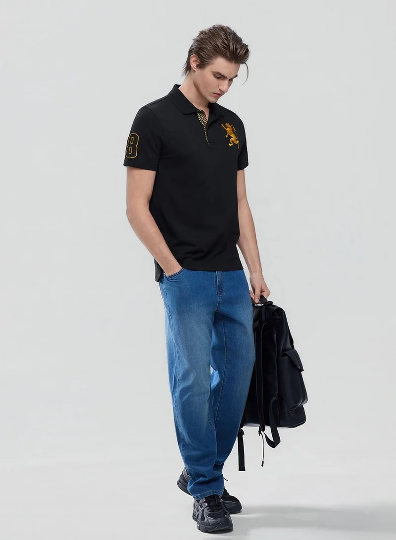 جيوردانو Men’s Cotton Pique Polo with 3D Lion Embroidery