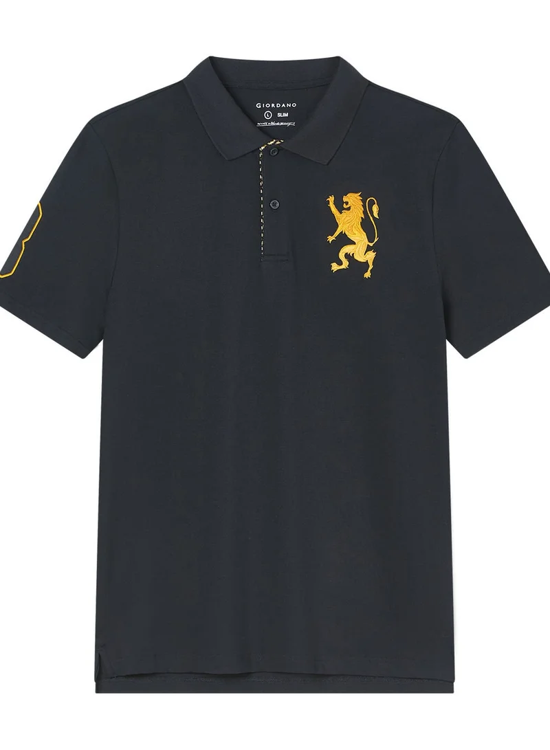 GIORDANO  Men’s Cotton Pique Polo with 3D Lion Embroidery for Men | Best Price UAE