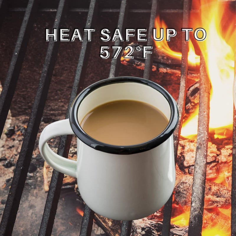 Tablecraft Enamelware Collection Black Rim Solid White Enamel Coffee Cup Mugs Camping RV Farmhouse Home  Restaurant Use Porcelain Over Steel Classic Vintage Boho Retro Style 6 Oz - Image 5