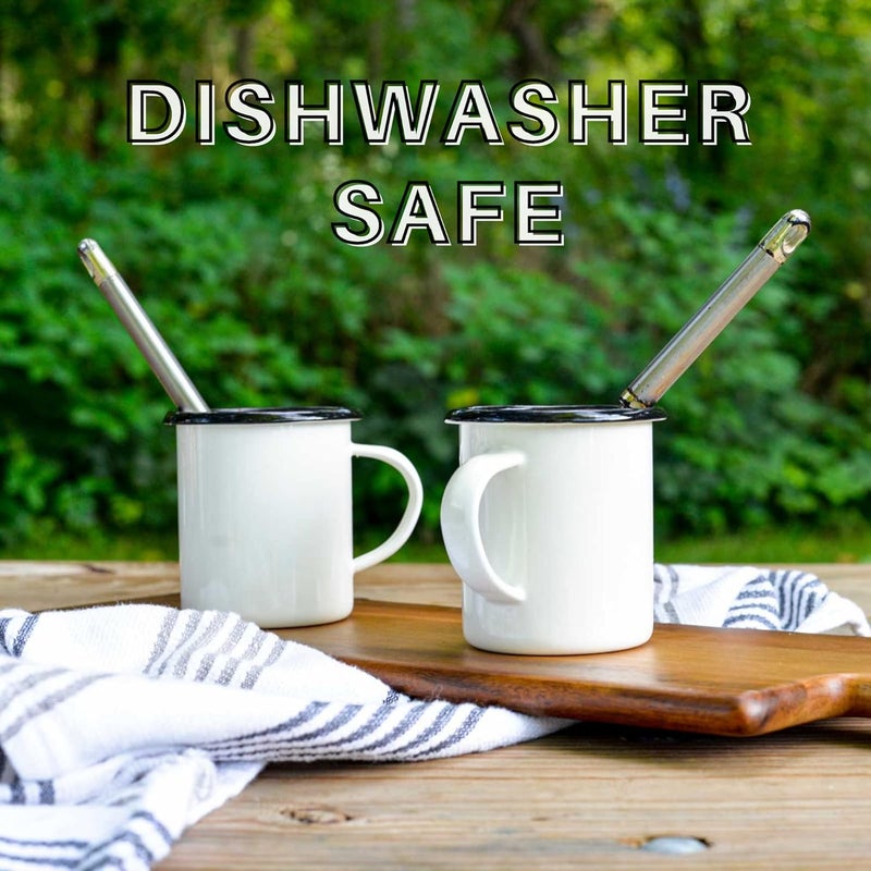 Tablecraft Enamelware Collection Black Rim Solid White Enamel Coffee Cup Mugs Camping RV Farmhouse Home  Restaurant Use Porcelain Over Steel Classic Vintage Boho Retro Style 6 Oz - Image 4