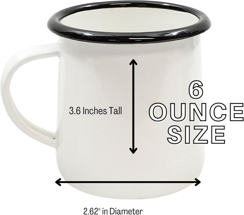 Tablecraft Enamelware Collection Black Rim Solid White Enamel Coffee Cup Mugs Camping RV Farmhouse Home  Restaurant Use Porcelain Over Steel Classic Vintage Boho Retro Style 6 Oz - Image 2