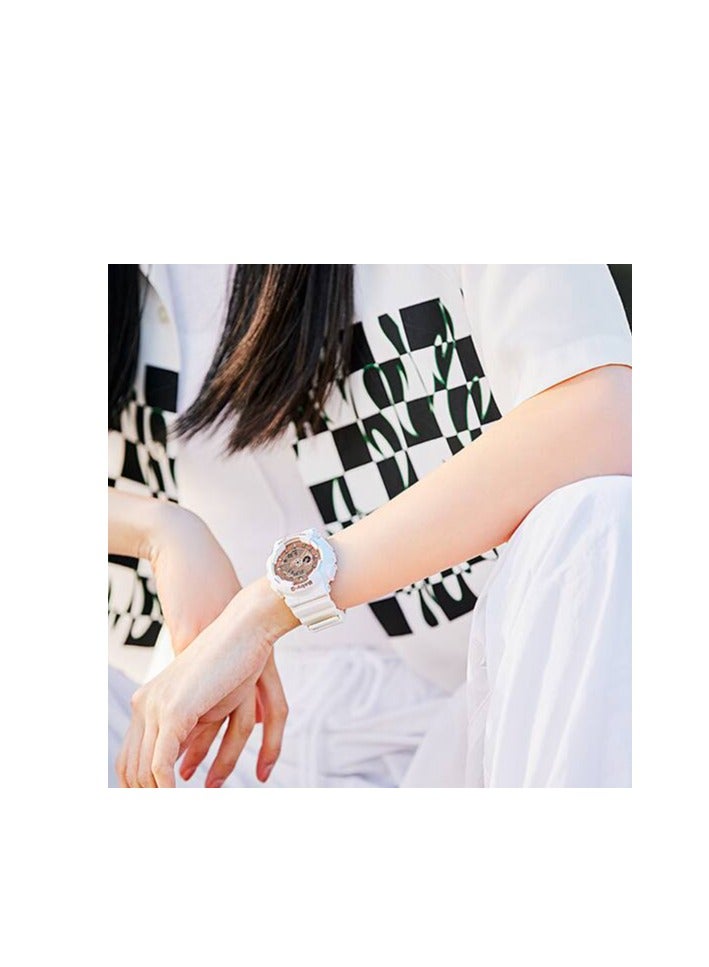 CASIO ساعة نسائية بحزام ريسين أبيض بقرص وردي ذهبي BA-110-7A1- 43.4 مم - Image 2