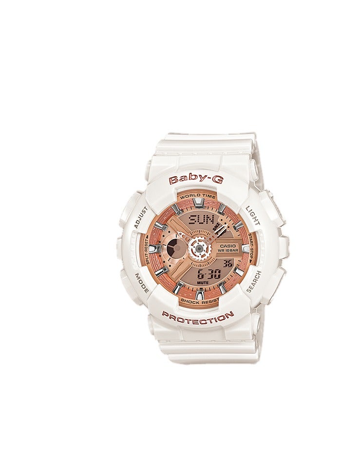 CASIO ساعة نسائية بحزام ريسين أبيض بقرص وردي ذهبي BA-110-7A1- 43.4 مم - Image 4