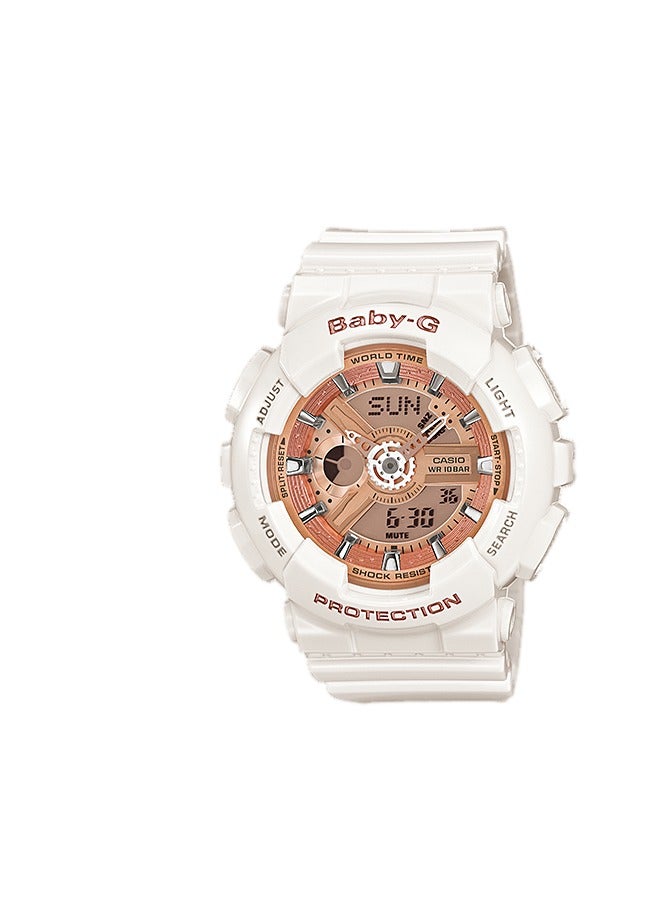 CASIO ساعة نسائية بحزام ريسين أبيض بقرص وردي ذهبي BA-110-7A1- 43.4 مم - Image 1