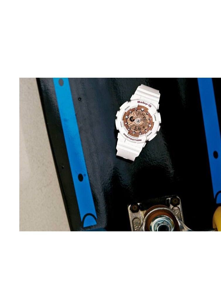 CASIO ساعة نسائية بحزام ريسين أبيض بقرص وردي ذهبي BA-110-7A1- 43.4 مم - Image 3
