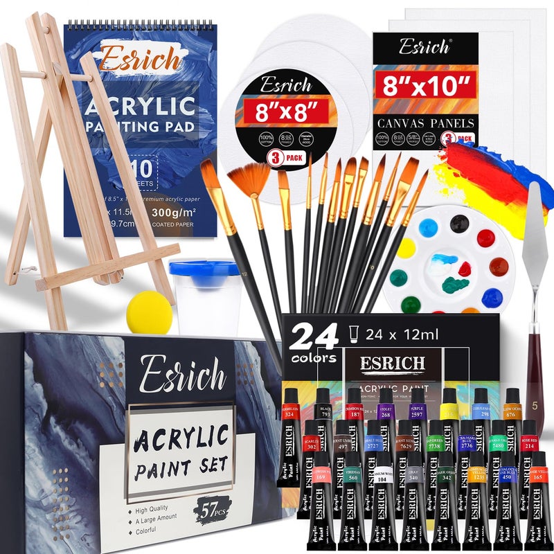 Acrylic Paint Set57 PCS Professional Painting Supplies with Paint Brushes Acrylic Paint Easel Canvases Painting PadsPalette Paint Knife Brush Cup and Art Sponge for Hobbyists and Beginners