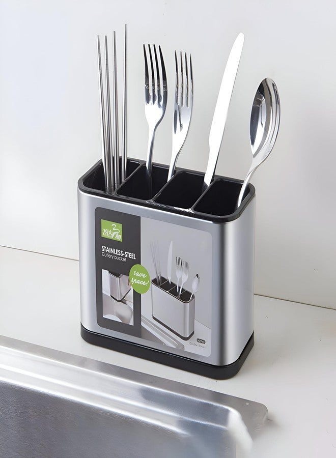 GALLY Stainless Steel Kitchen Sink Cutlery Holder – Utensil Organizer with Removable Drain Tray & Non-Slip Base – Flatware Caddy for Spoons, Forks, Knives – Rustproof Kitchen Counter Storage Rack - Image 1