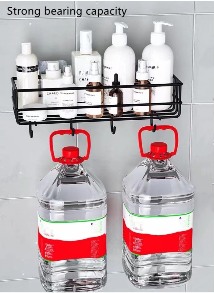 Kutis 1-Piece Bathroom Rack Shower Shampoo Organizer Wall Mounted Storage Rack And Hooks Steel Black 27x10x10 Centimeter  - Image 4