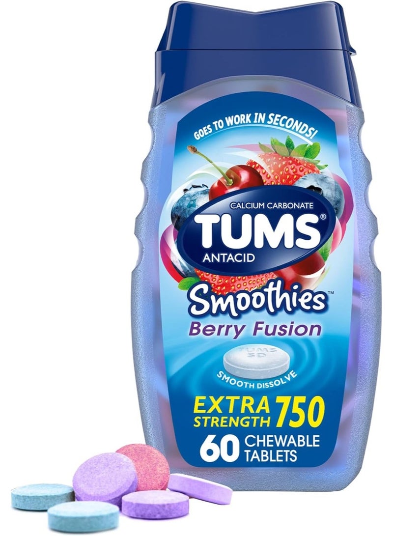 TUMS Antacid Smoothies Berry Fusion Tablets 60 Count