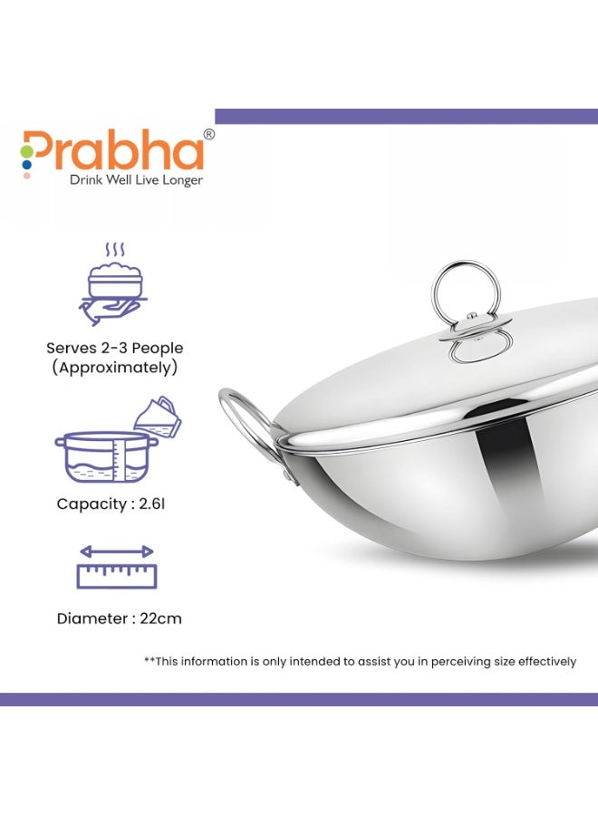 Prabha Capsule Round Bottom Kadhai 5.8 L -32 CM | Tri-Ply Layer Steel kadhai with Lid | Compatible with Gas Stove | Cookware kadai for Cooking | Kadhai for Deep Frying | kadai Induction Base/Stove - Image 3