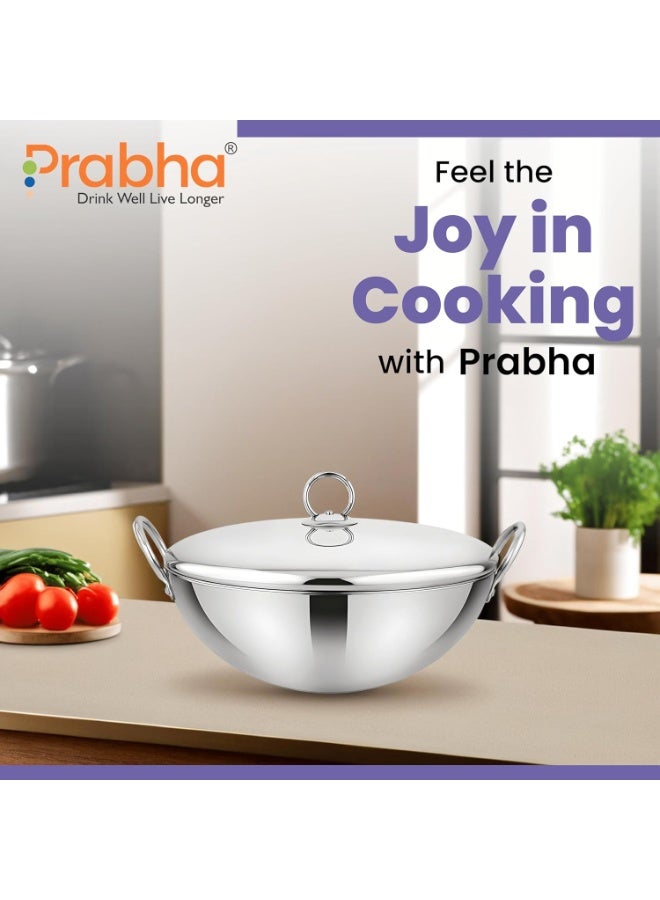 Prabha Capsule Round Bottom Kadhai 5.8 L -32 CM | Tri-Ply Layer Steel kadhai with Lid | Compatible with Gas Stove | Cookware kadai for Cooking | Kadhai for Deep Frying | kadai Induction Base/Stove - Image 4
