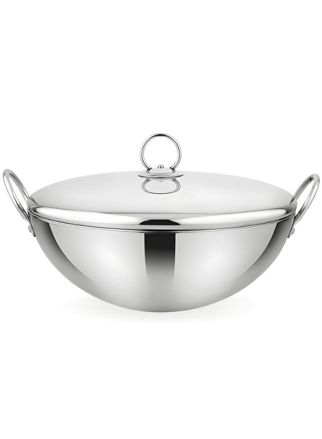 Prabha Capsule Round Bottom Kadhai 5.8 L -32 CM | Tri-Ply Layer Steel kadhai with Lid | Compatible with Gas Stove | Cookware kadai for Cooking | Kadhai for Deep Frying | kadai Induction Base/Stove - Image 1