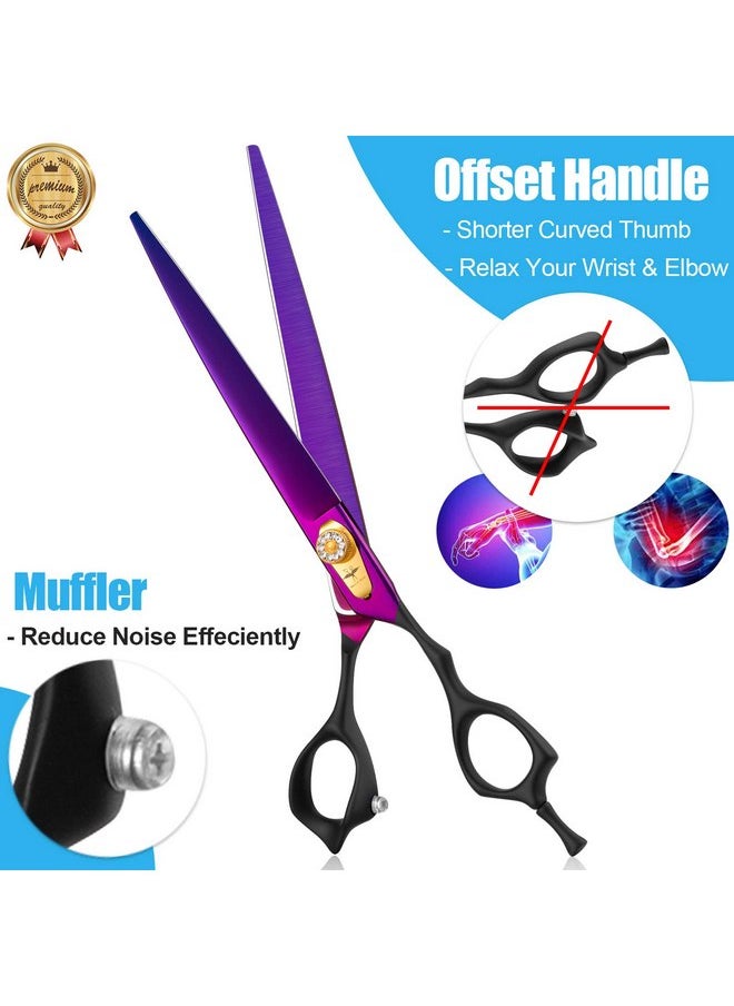 PURPLEBIRD PURPLEBIRD 8 Inch Straight Dog Grooming Scissors Professional Pet Cutting Shears Safety Noiseless Blunt Tip Trimming Shearing for Dogs Cats Japanese Stainless Steel Purple  - Image 3