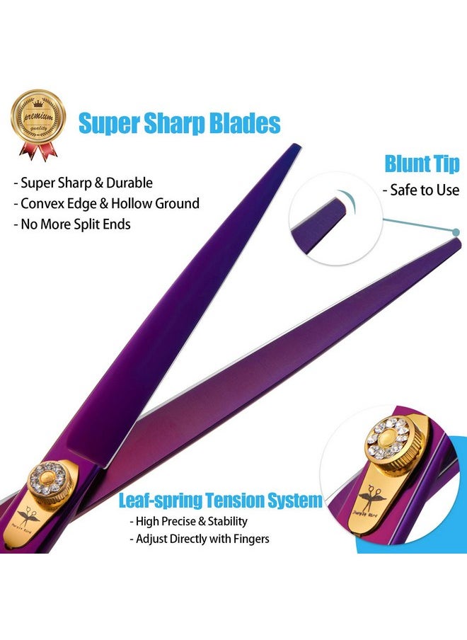 PURPLEBIRD PURPLEBIRD 8 Inch Straight Dog Grooming Scissors Professional Pet Cutting Shears Safety Noiseless Blunt Tip Trimming Shearing for Dogs Cats Japanese Stainless Steel Purple  - Image 2