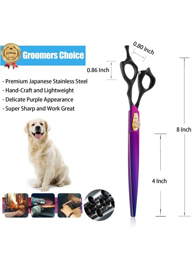 PURPLEBIRD PURPLEBIRD 8 Inch Straight Dog Grooming Scissors Professional Pet Cutting Shears Safety Noiseless Blunt Tip Trimming Shearing for Dogs Cats Japanese Stainless Steel Purple  - Image 4