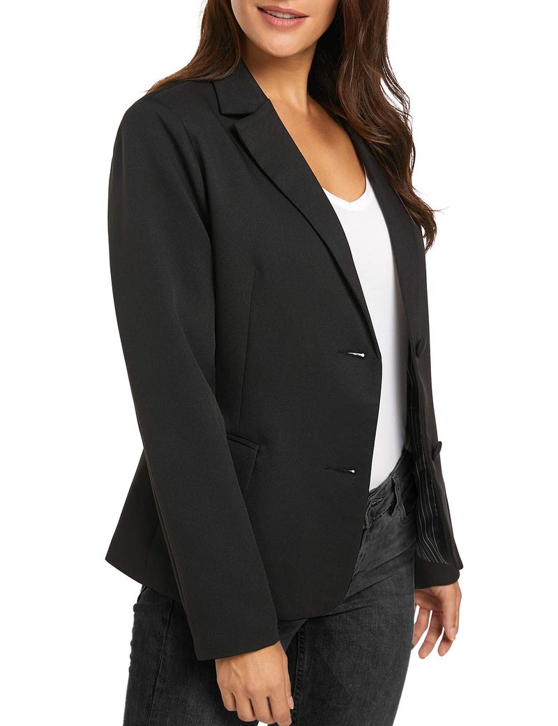 luvamia Women's Long Sleeve Formal Notch Lapel Button Down Blazer Pockets Jacket Black Size XL - Image 5