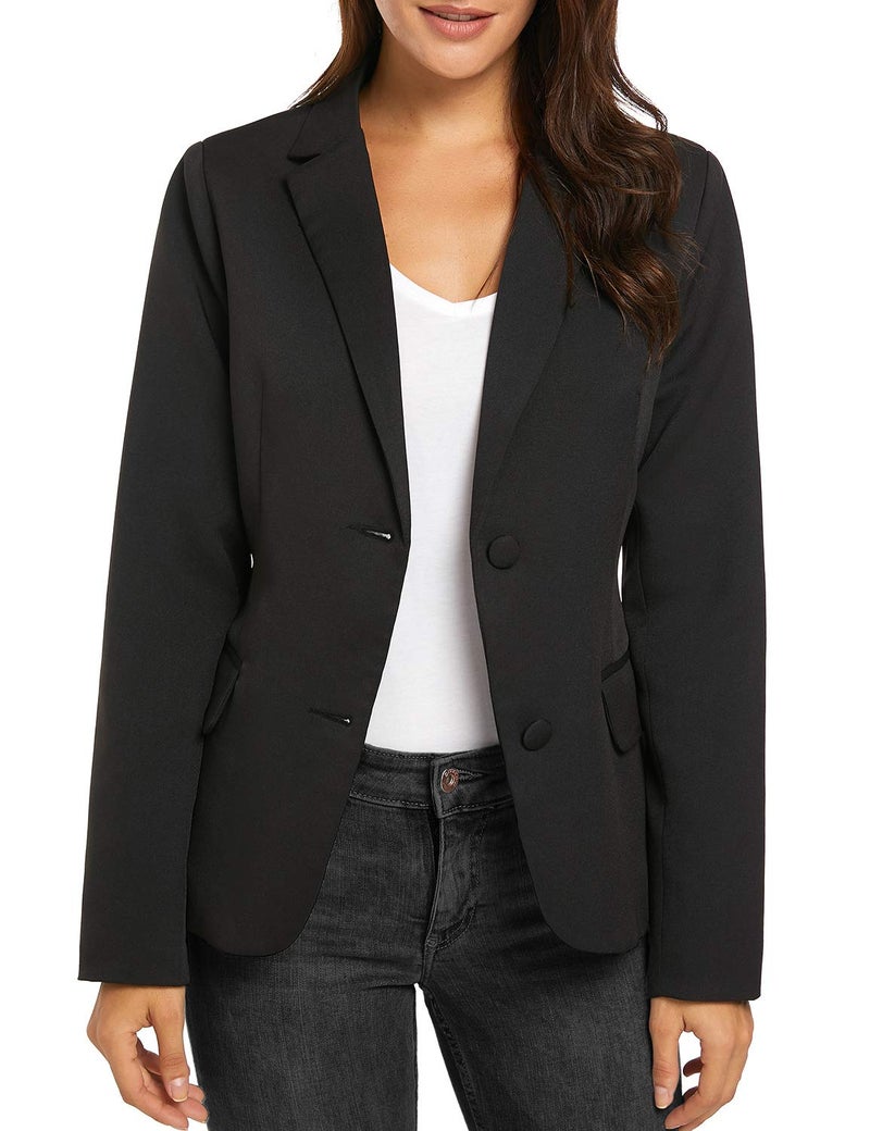 luvamia Women's Long Sleeve Formal Notch Lapel Button Down Blazer Pockets Jacket Black Size XL - Image 3