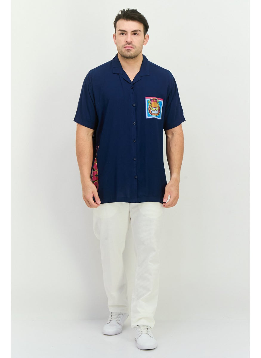 nickelodeon Men Regular Fit Short Sleeves Garfield Casual Shirt, Navy Combo  - Image 4