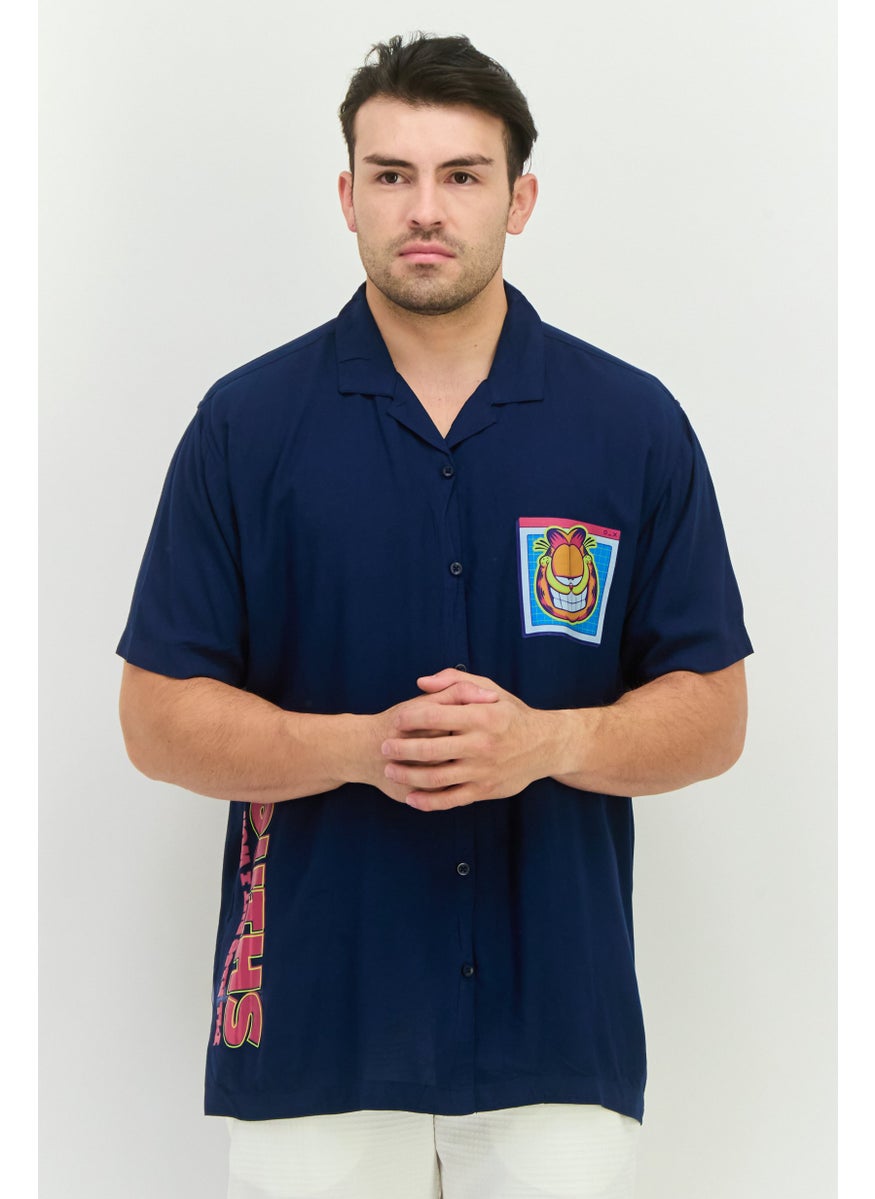 nickelodeon Men Regular Fit Short Sleeves Garfield Casual Shirt, Navy Combo  - Image 1