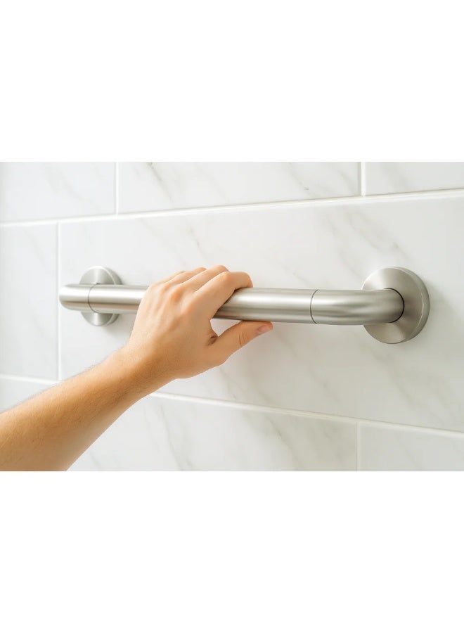 Primanova Shower Grab Bar 46 cm Heavy-Duty Stainless Steel / Coated Steel Safety Handrail with Screw Mount – Supports 120 Kilogram for Bathroom, Shower & Toilet (Silver) - Image 2