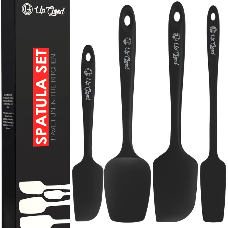 UpGood Silicone Spatula Set 600F  High Heat Resistant Nonstick Small and Large Kitchen Spatulas  Flexible BPA Free Professional Grade Cookware  Utensils for Cooking Baking Mixing4 Pcs Black