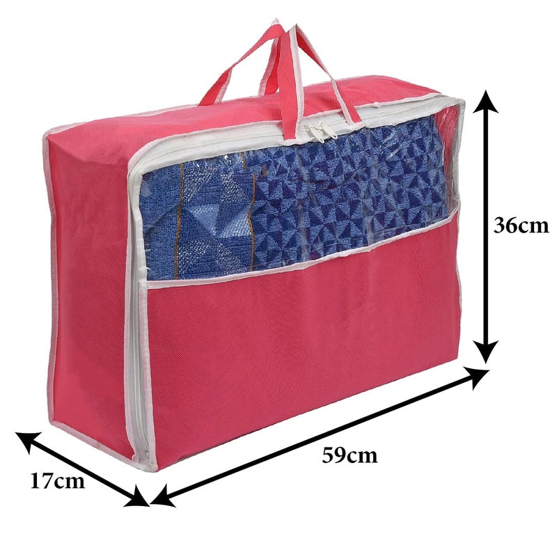 Kuber Industries Heart Home NonWoven Rectangular Underbed Storage BagCloth Organizer For Store Clothes Quilts Comforters Blanket With Top Tranasparent Window Handle Pink - Image 5
