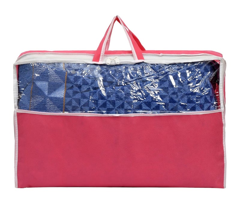 Kuber Industries Heart Home NonWoven Rectangular Underbed Storage BagCloth Organizer For Store Clothes Quilts Comforters Blanket With Top Tranasparent Window Handle Pink - Image 2