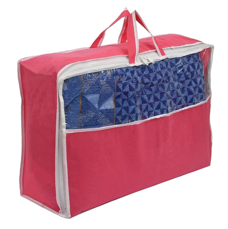 Kuber Industries Heart Home NonWoven Rectangular Underbed Storage BagCloth Organizer For Store Clothes Quilts Comforters Blanket With Top Tranasparent Window Handle Pink - Image 1