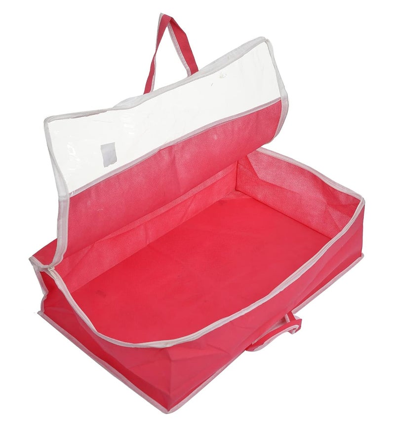 Kuber Industries Heart Home NonWoven Rectangular Underbed Storage BagCloth Organizer For Store Clothes Quilts Comforters Blanket With Top Tranasparent Window Handle Pink - Image 3