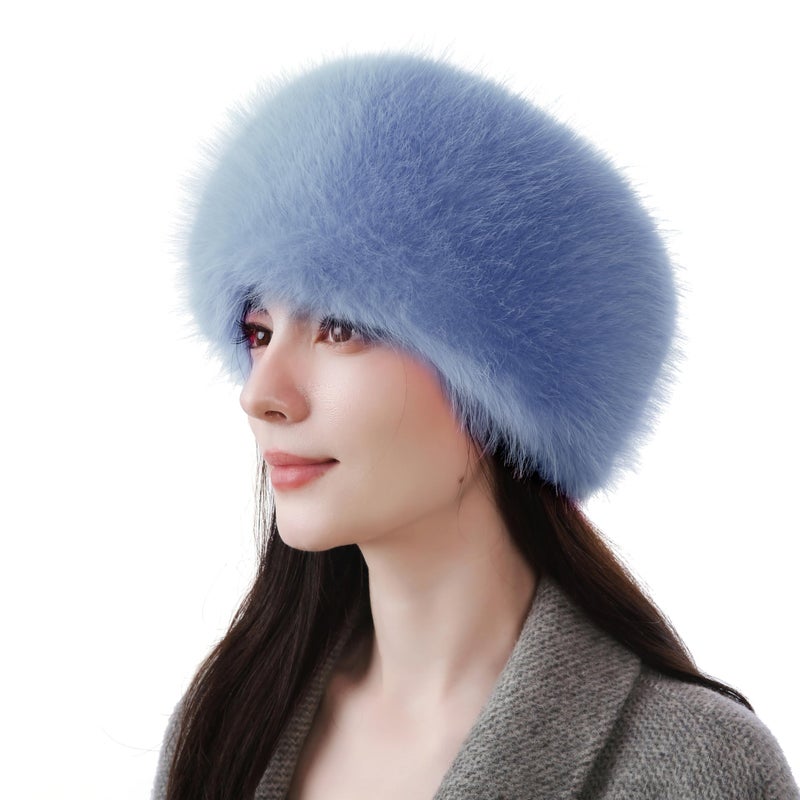 Dikoaina Womens Faux Fur Headband Winter Earwarmer Earmuff Ski (Light Blue)