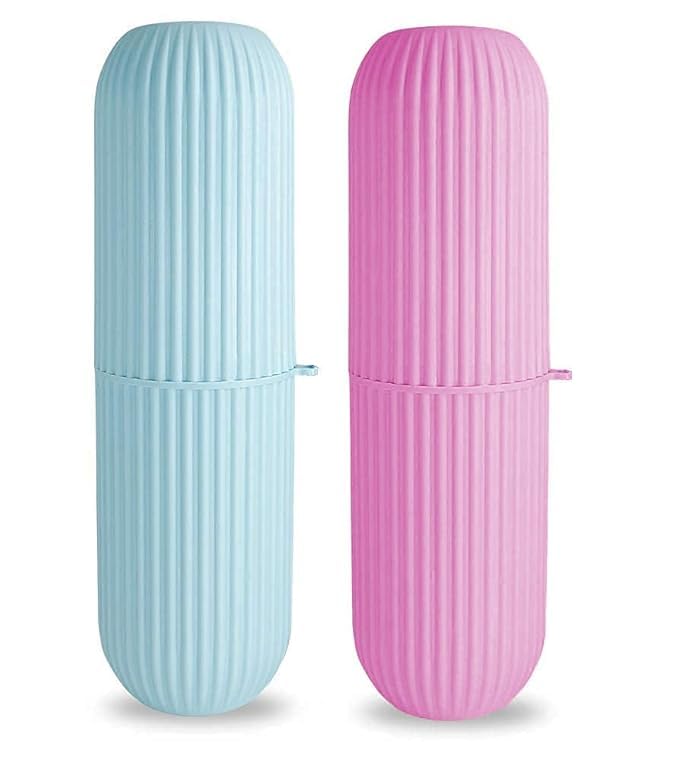 HISELL HISELL Capsule Shape Travel Toothbrush Case Cover Holder Portable Toothbrush Toothpaste Storage Box Container Multipurpose Bathroom Organizer Accessories Random Color Pack of 2  - Image 1