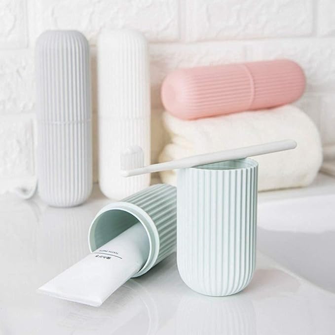 HISELL HISELL Capsule Shape Travel Toothbrush Case Cover Holder Portable Toothbrush Toothpaste Storage Box Container Multipurpose Bathroom Organizer Accessories Random Color Pack of 2  - Image 2