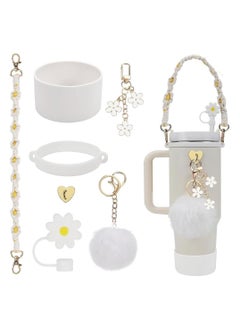 Y&D 7pcs Cup Accessories for Stanley Set Including 1 Pcs Water Bottle Handle Strap 1 Pcs Siliocne Stanley Cup Boot 1 Pcs Siliocne Straw Cover, 2 Pcs Charms for Stanley Cup 40oz & 30oz Tumbler (White)  - Image 1