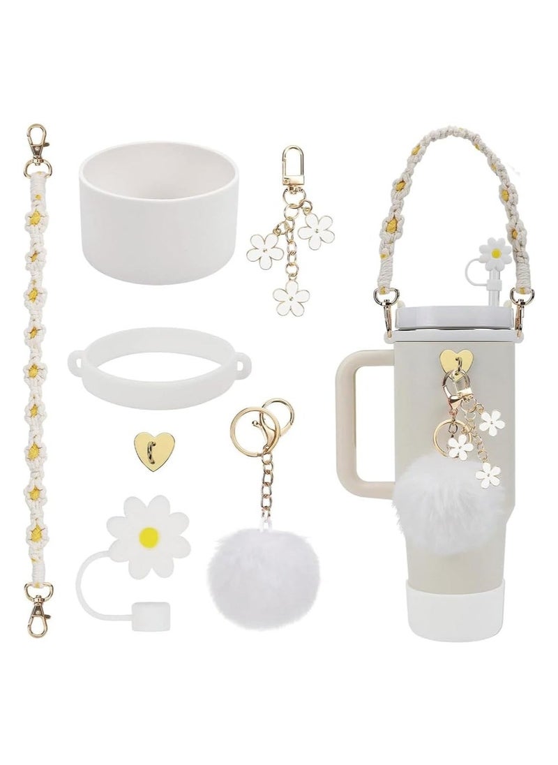 Y&D 7pcs Cup Accessories for Stanley Set Including 1 Pcs Water Bottle Handle Strap 1 Pcs Siliocne Stanley Cup Boot 1 Pcs Siliocne Straw Cover, 2 Pcs Charms for Stanley Cup 40oz & 30oz Tumbler (White)  - Image 1