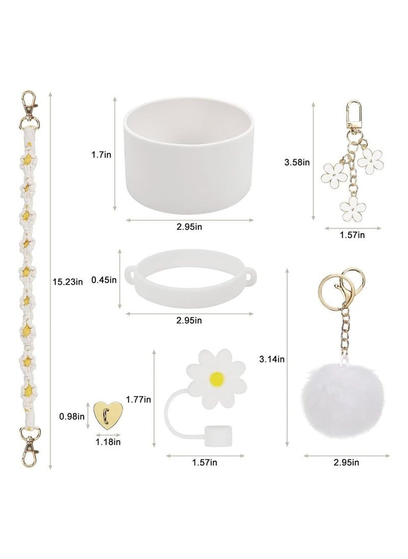 Y&D 7pcs Cup Accessories for Stanley Set Including 1 Pcs Water Bottle Handle Strap 1 Pcs Siliocne Stanley Cup Boot 1 Pcs Siliocne Straw Cover, 2 Pcs Charms for Stanley Cup 40oz & 30oz Tumbler (White)  - Image 2