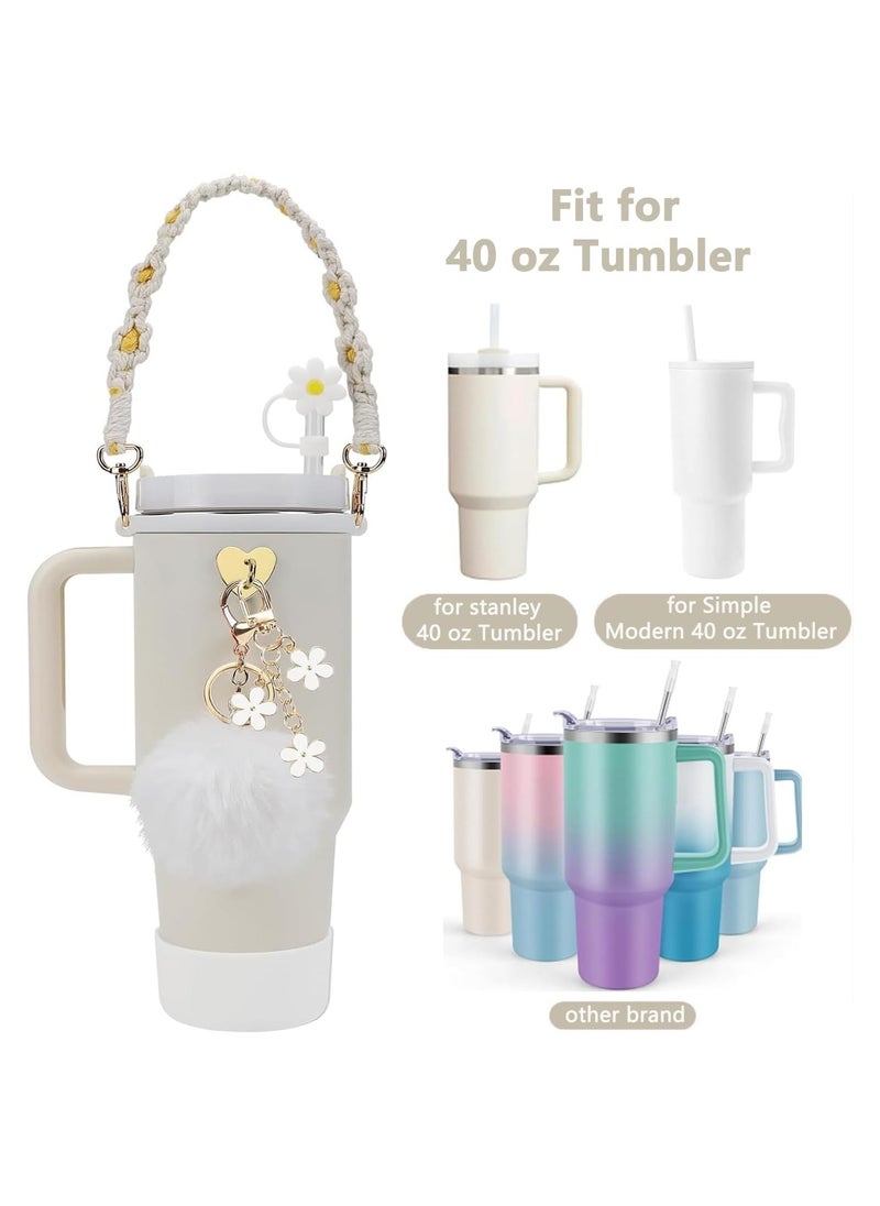 Y&D 7pcs Cup Accessories for Stanley Set Including 1 Pcs Water Bottle Handle Strap 1 Pcs Siliocne Stanley Cup Boot 1 Pcs Siliocne Straw Cover, 2 Pcs Charms for Stanley Cup 40oz & 30oz Tumbler (White)  - Image 4