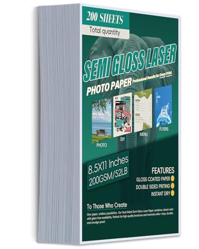 Magecubiku Laser Photo Paper 8.5x11 In,200 Sheets 200GSM/52LB Semi Gloss Double Sided High-Heat Resistant Smudge Proof for Laserjet Brochures Covers Postcard DIY Flyers Cards Cardstock(Not applicable to inkjet) - Image 1