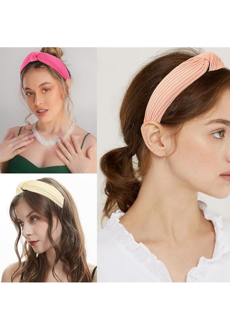 إسكدنيا 4 عبوات من عصابات الرأس العريضة المعقودة، بلون موحد، مانعة للانزلاق للنساء والفتيات. - Image 4