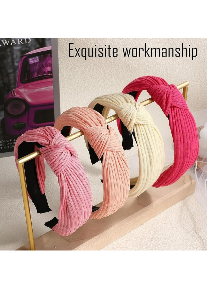 إسكدنيا 4 عبوات من عصابات الرأس العريضة المعقودة، بلون موحد، مانعة للانزلاق للنساء والفتيات. - Image 3