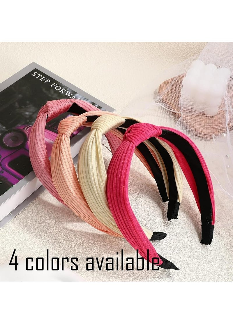 إسكدنيا 4 عبوات من عصابات الرأس العريضة المعقودة، بلون موحد، مانعة للانزلاق للنساء والفتيات. - Image 2