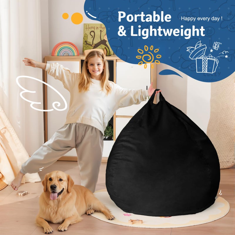 Homguava Bean Bag Chair: Bean Bags with Memory Foam Filled,Comfy Beanbag Chairs Round Bean Bag Sofa with Dutch Velvet Cover-2FT-28 x28 x22,Black - Image 5