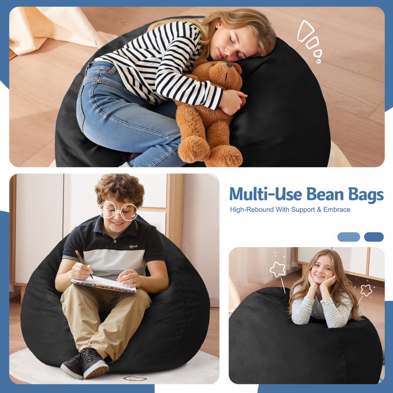 Homguava Bean Bag Chair: Bean Bags with Memory Foam Filled,Comfy Beanbag Chairs Round Bean Bag Sofa with Dutch Velvet Cover-2FT-28 x28 x22,Black - Image 3