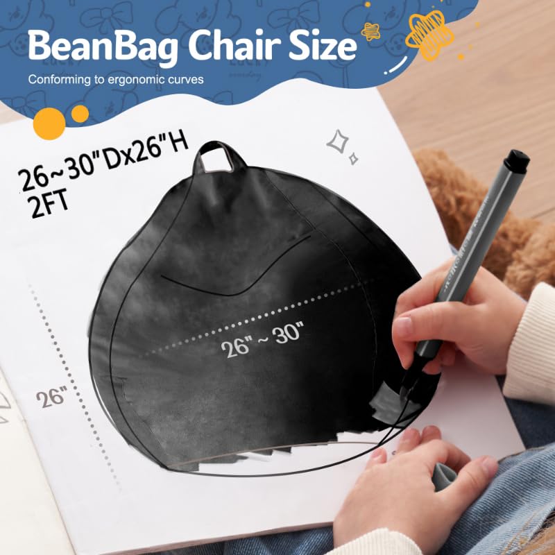 Homguava Bean Bag Chair: Bean Bags with Memory Foam Filled,Comfy Beanbag Chairs Round Bean Bag Sofa with Dutch Velvet Cover-2FT-28 x28 x22,Black - Image 2