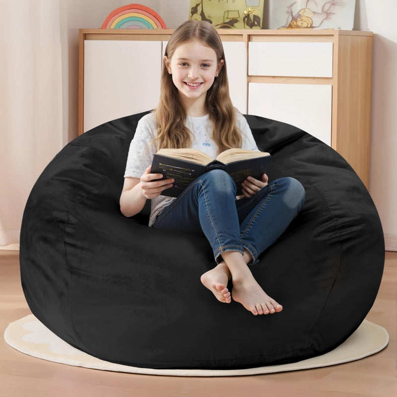 Homguava Bean Bag Chair: Bean Bags with Memory Foam Filled,Comfy Beanbag Chairs Round Bean Bag Sofa with Dutch Velvet Cover-2FT-28 x28 x22,Black - Image 1