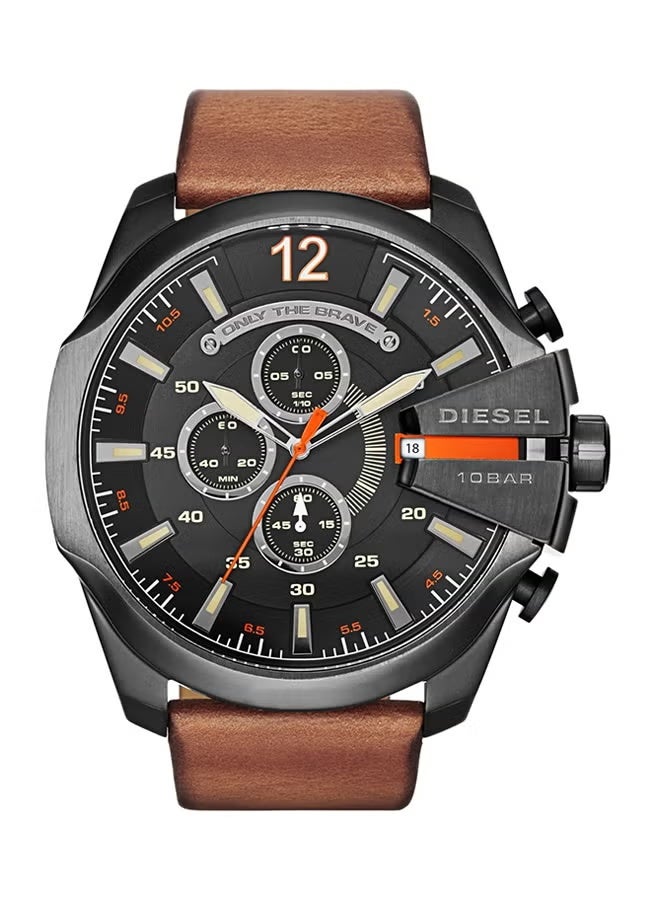 Diesel Fuel Men's Mega Chief Round Shape Leather Band Chronograph Wrist Watch 51 mm - Brown - DZ4343 - Image 1