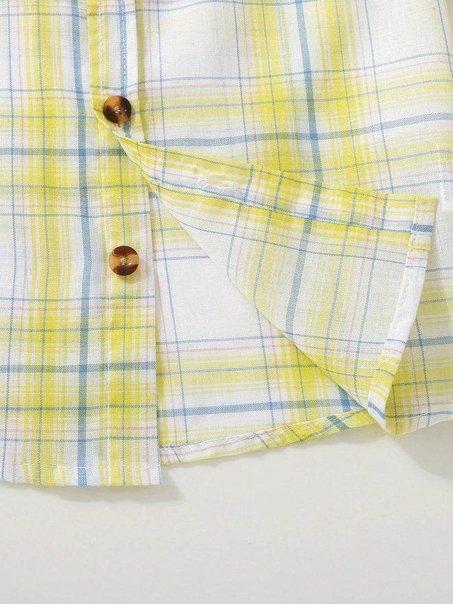 Take Two Yellow Checked Short Sleeve Shirt - Image 5