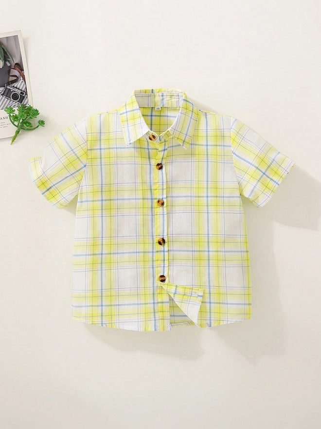 Take Two Yellow Checked Short Sleeve Shirt - Image 1