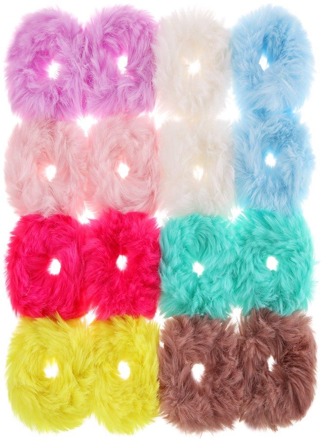 WILLBOND 16 Pcs Furry Scrunchies Bulk Pom Pom Hair Ties Faux Fur Band Rope Elastic Holder Ties Fluffy Ponytail Holder for Women Hair Accessories(Colorful) - Image 1