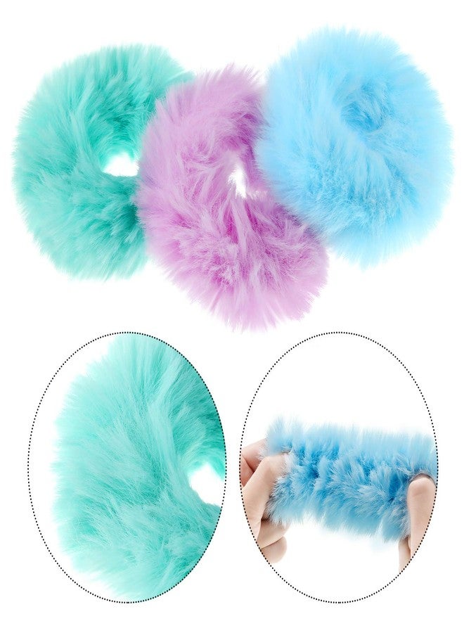 WILLBOND 16 Pcs Furry Scrunchies Bulk Pom Pom Hair Ties Faux Fur Band Rope Elastic Holder Ties Fluffy Ponytail Holder for Women Hair Accessories(Colorful) - Image 2