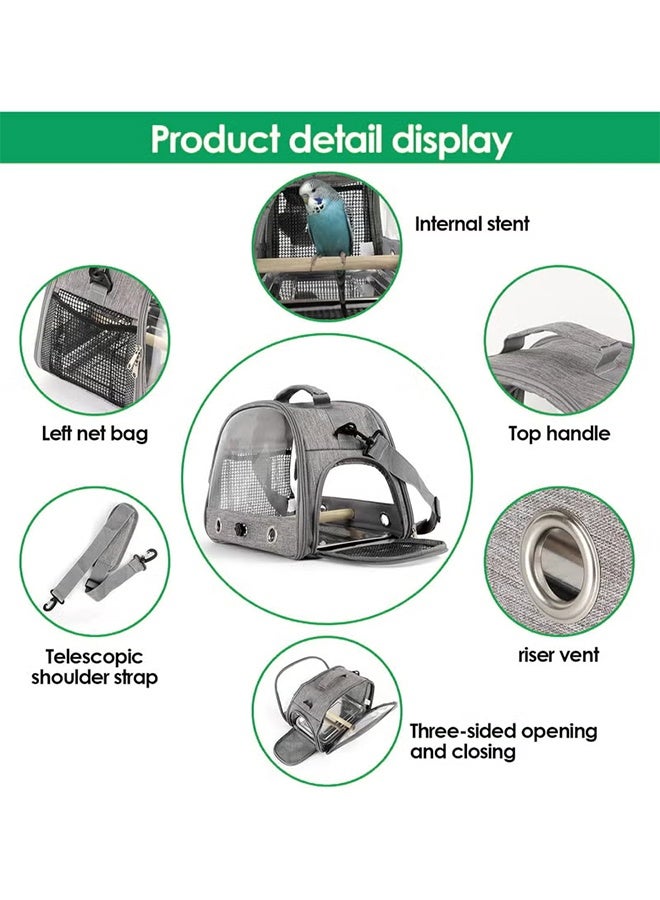 Bird Carrier Bag,Pet Bird Travel Bag with Standing Wooden Pole,Portable Parrot Carrier Transparent Breathable Travel Cage,Lightweight Bird&Small Animals Carrier, Bird Travel Cage, Small Pet Carrier Bag with Shoulder Strap - Image 5